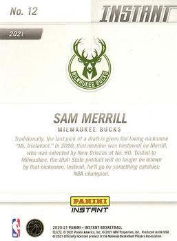 2020-21 Panini Instant NBA Milwaukee Bucks Champions Limited Edition #12 Sam Merrill Back