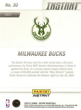 2020-21 Panini Instant NBA Milwaukee Bucks Champions Limited Edition #30 Team Back