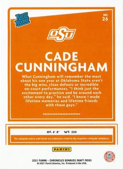 2021 Panini Chronicles Draft Picks #26 Cade Cunningham Back