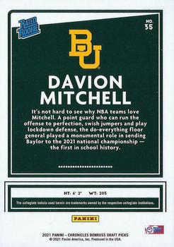 2021 Panini Chronicles Draft Picks #35 Davion Mitchell Back