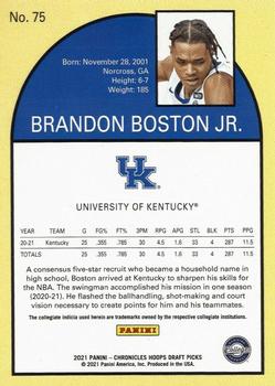 2021 Panini Chronicles Draft Picks #75 Brandon Boston Jr. Back