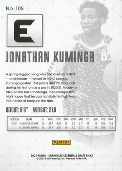 2021 Panini Chronicles Draft Picks #105 Jonathan Kuminga Back