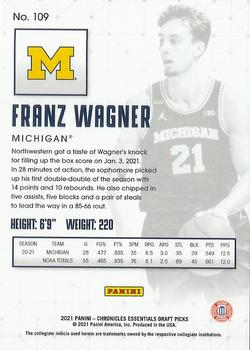 2021 Panini Chronicles Draft Picks #109 Franz Wagner Back