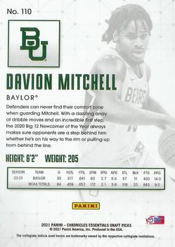 2021 Panini Chronicles Draft Picks #110 Davion Mitchell Back
