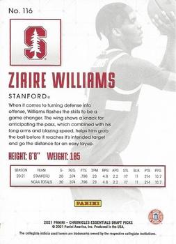 2021 Panini Chronicles Draft Picks #116 Ziaire Williams Back