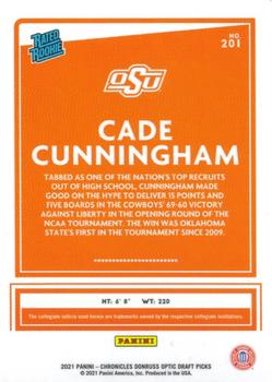 2021 Panini Chronicles Draft Picks #201 Cade Cunningham Back