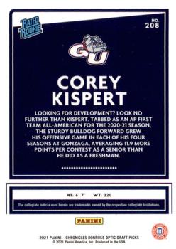 2021 Panini Chronicles Draft Picks #208 Corey Kispert Back