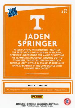 2021 Panini Chronicles Draft Picks #220 Jaden Springer Back