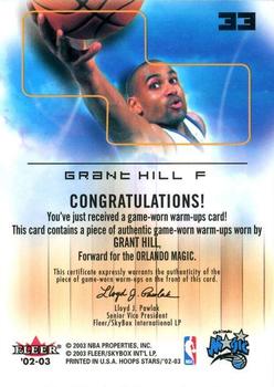 2002-03 Hoops Stars - Rare Air Game-Used #NNO Grant Hill Back