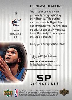 2002-03 SP Authentic - SP Signatures #ET Etan Thomas Back