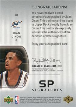 2002-03 SP Authentic - SP Signatures #JD Juan Dixon Back