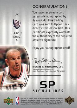 2002-03 SP Authentic - SP Signatures #JK Jason Kidd Back