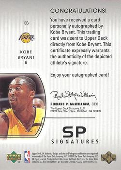 2002-03 SP Authentic - SP Signatures #KB Kobe Bryant Back