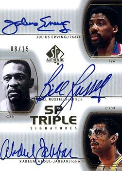 2002-03 SP Authentic - SP Triple Signatures #DR/BR/KA Julius Erving / Bill Russell / Kareem Abdul-Jabbar Front