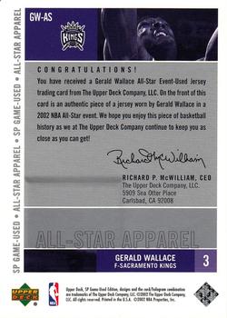 2002-03 SP Game Used - All-Star Apparel #GW-AS Gerald Wallace Back
