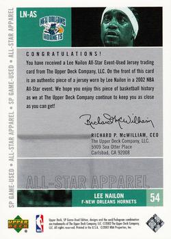 2002-03 SP Game Used - All-Star Apparel #LN-AS Lee Nailon Back