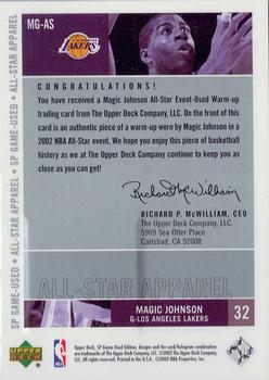 2002-03 SP Game Used - All-Star Apparel #MG-AS Magic Johnson Back