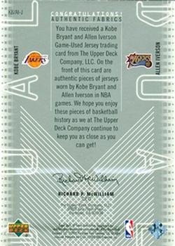 2002-03 SP Game Used - Authentic Fabrics Dual #KB/AI-J Kobe Bryant / Allen Iverson Back