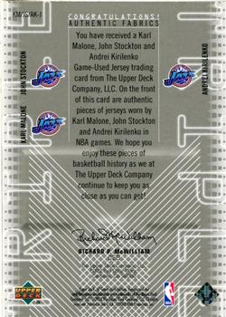 2002-03 SP Game Used - Authentic Fabrics Triple #KM/JS/AK-J Karl Malone / John Stockton / Andrei Kirilenko Back