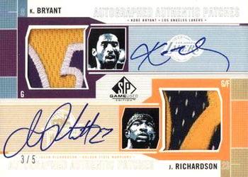 2002-03 SP Game Used - Autographed Authentic Patches Dual #KB/JR-AP Kobe Bryant / Jason Richardson Front