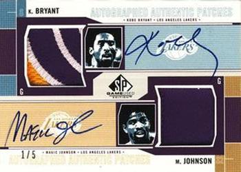2002-03 SP Game Used - Autographed Authentic Patches Dual #KB/MG-AP Kobe Bryant / Magic Johnson Front