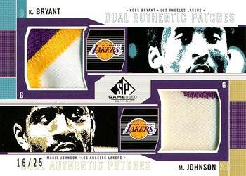 2002-03 SP Game Used - Dual Authentic Patches #KB/MG-P Kobe Bryant / Magic Johnson Front