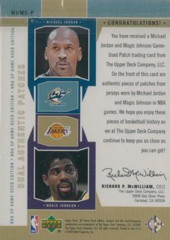 2002-03 SP Game Used - Dual Authentic Patches #MJ/MG-P Michael Jordan / Magic Johnson Back