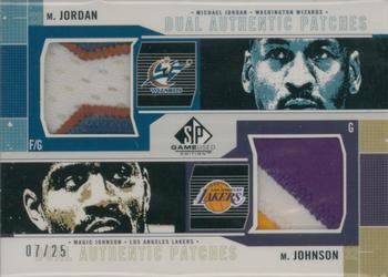 2002-03 SP Game Used - Dual Authentic Patches #MJ/MG-P Michael Jordan / Magic Johnson Front