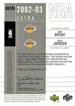 2002-03 SP Game Used - Extra SIGnificance #KB/MA Kobe Bryant / Magic Johnson Back