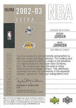2002-03 SP Game Used - Extra SIGnificance #MJ/MA Michael Jordan / Magic Johnson Back
