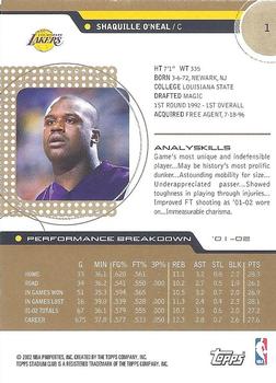 2002-03 Stadium Club - 10th Anniversary Parallel #1 Shaquille O'Neal Back
