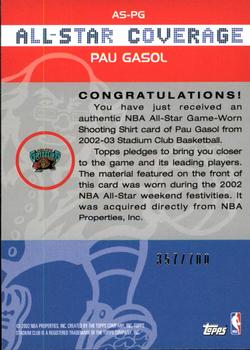 2002-03 Stadium Club - All-Star Coverage Relics #AS-PG Pau Gasol Back