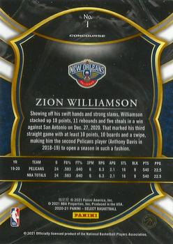 2020-21 Panini Select - Blue #1 Zion Williamson Back