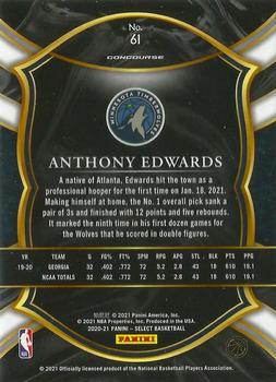 2020-21 Panini Select - Blue #61 Anthony Edwards Back