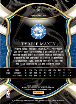 2020-21 Panini Select - Blue #81 Tyrese Maxey Back