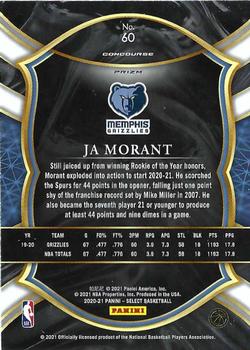 2020-21 Panini Select - Blue Prizms #60 Ja Morant Back