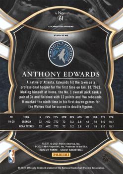 2020-21 Panini Select - Blue Prizms #61 Anthony Edwards Back