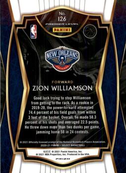 2020-21 Panini Select - Blue White Purple Cracked Ice #126 Zion Williamson Back