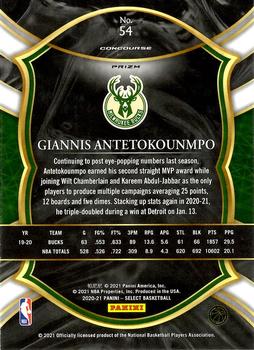 2020-21 Panini Select - Green White Purple #54 Giannis Antetokounmpo Back