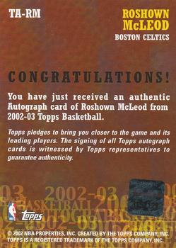 2002-03 Topps - Autographs #TA-RM Roshown McLeod Back