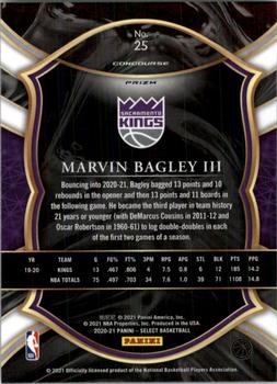2020-21 Panini Select - Tri-Color Prizms #25 Marvin Bagley III Back