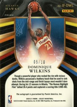 2020-21 Panini Select - In Flight Signatures Gold Prizms #IF-DWL Dominique Wilkins Back