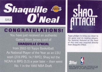 2002-03 Topps - Shaq Attack Relics #SA3 Shaquille O'Neal Back