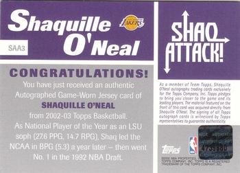 2002-03 Topps - Shaq Attack Relics Autographs #SAA3 Shaquille O'Neal Back
