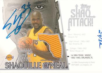 2002-03 Topps - Shaq Attack Relics Autographs #SAA4 Shaquille O'Neal Front