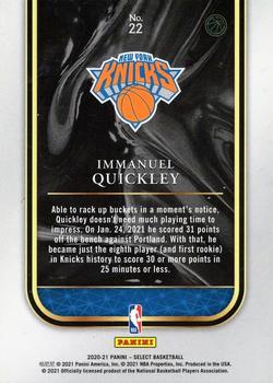 2020-21 Panini Select - Rookie Selections #22 Immanuel Quickley Back