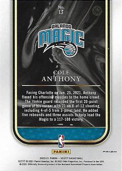 2020-21 Panini Select - Rookie Selections Silver #13 Cole Anthony Back