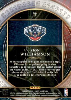 2020-21 Panini Select - Select Numbers #13 Zion Williamson Back