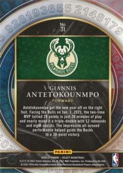 2020-21 Panini Select - Select Numbers #31 Giannis Antetokounmpo Back