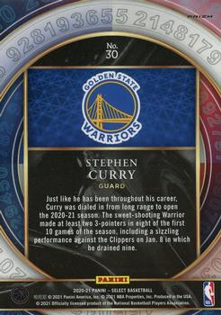 2020-21 Panini Select - Select Numbers Blue #30 Stephen Curry Back